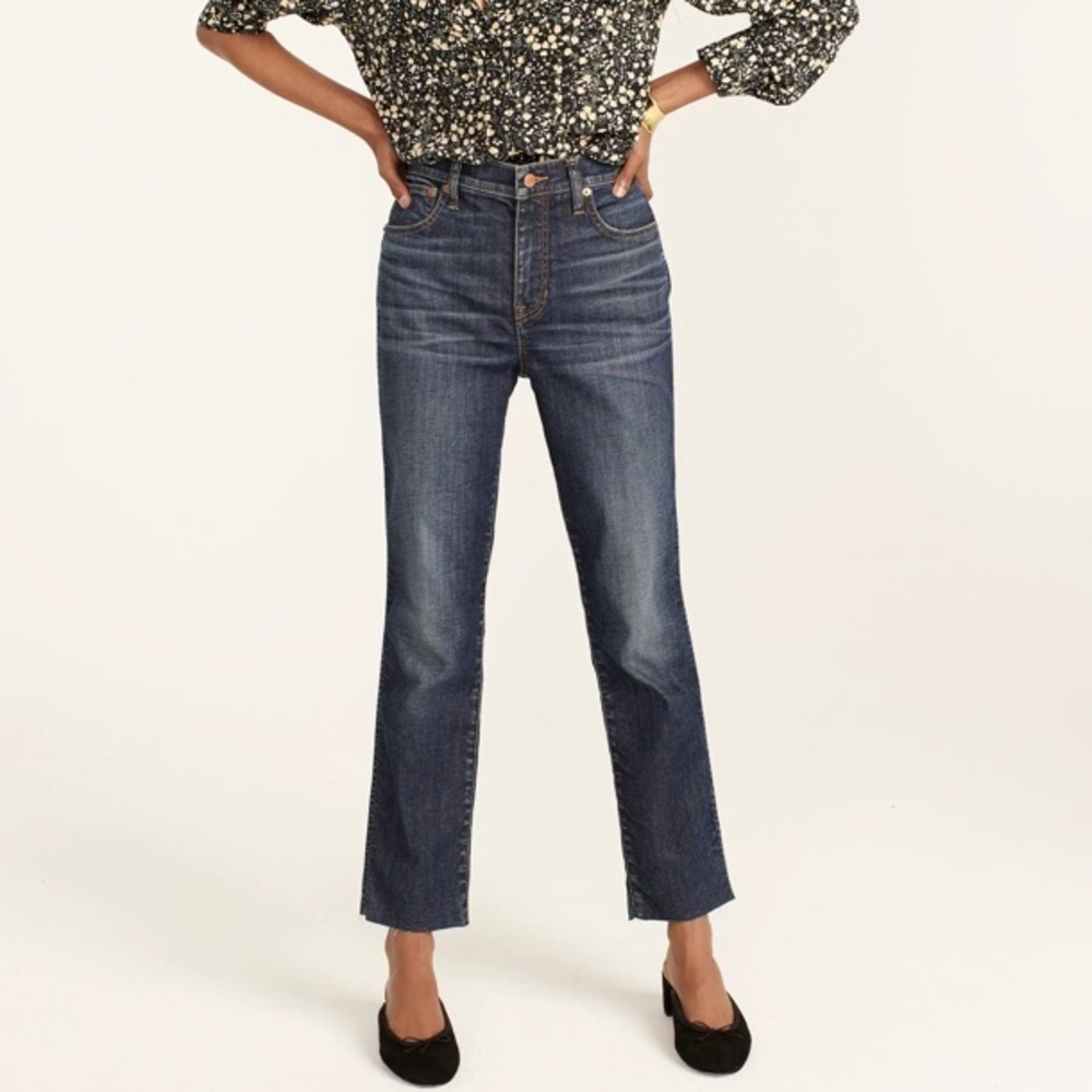 NWOT J. Crew Vintage High Rise Slim Straight Jeans with Raw Hem Rockport Wash